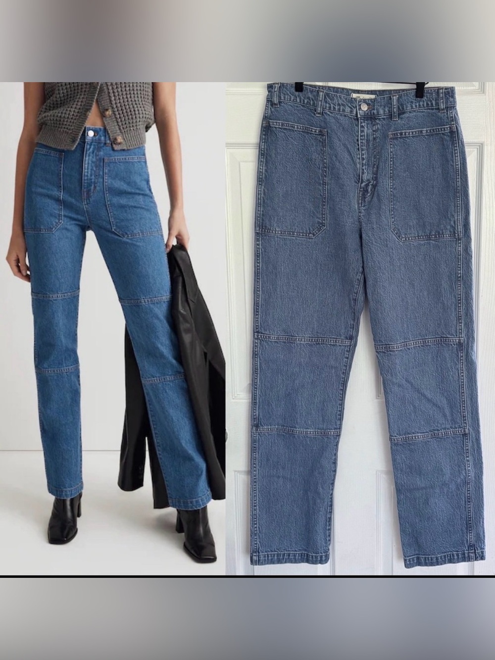 Madewell The '90s Straight Utility Jean 31 TALL High Rise Seam Detail Denim